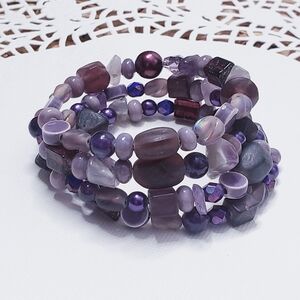 Beautiful Purple Amethyst Mixed Beaded Wrap Bracelet 0095